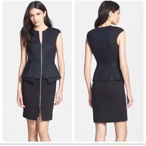 Ted Baker London Jamthun Two Way Zip Front Peplum Black Dress Sz 0 TB / US 2 XS